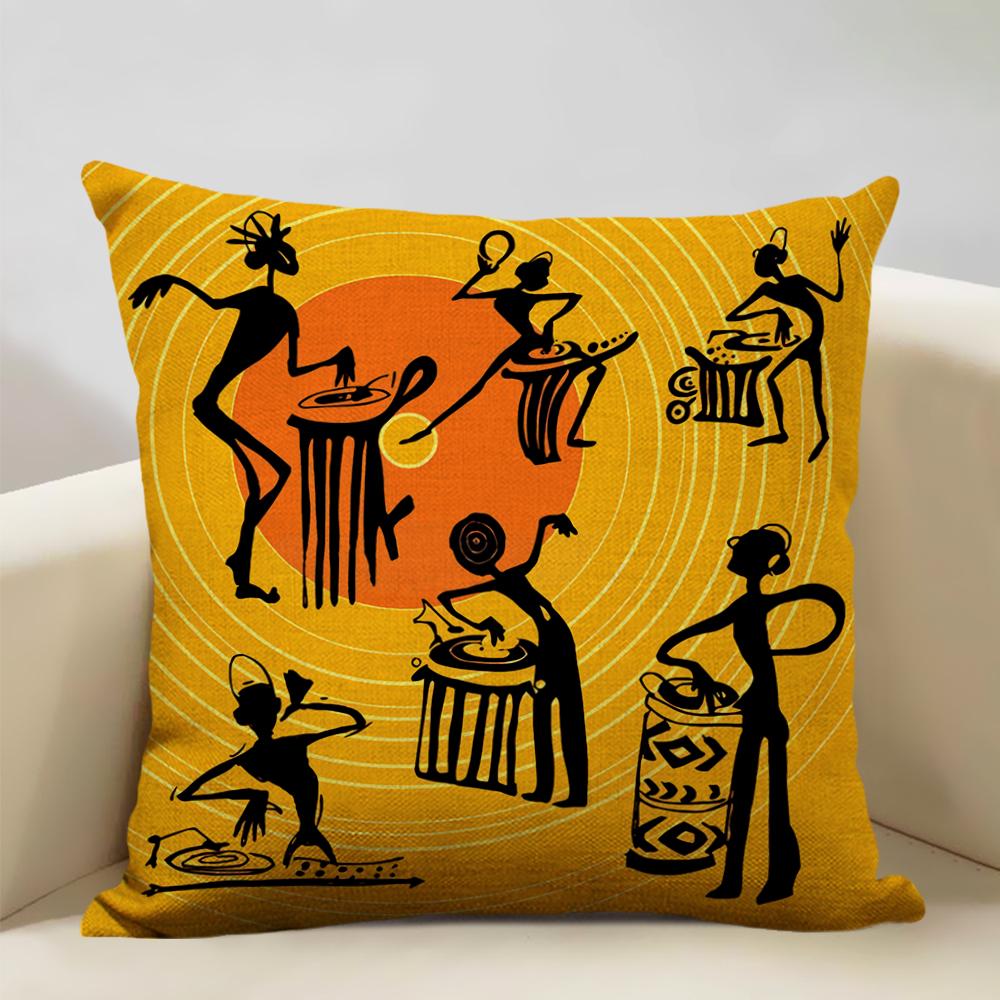 African Oil Painting Cushion Cover Dancing Girl Art Painting Sofa Decorative Pillowcase Home Living Room Pillow Cover 45x45cm
