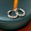New Retro Luxury Blue Zircon Hoop Earrings for Women Geometric Round Ear Buckle Loop Earrings Female Fashion Party Jewelry Gifts