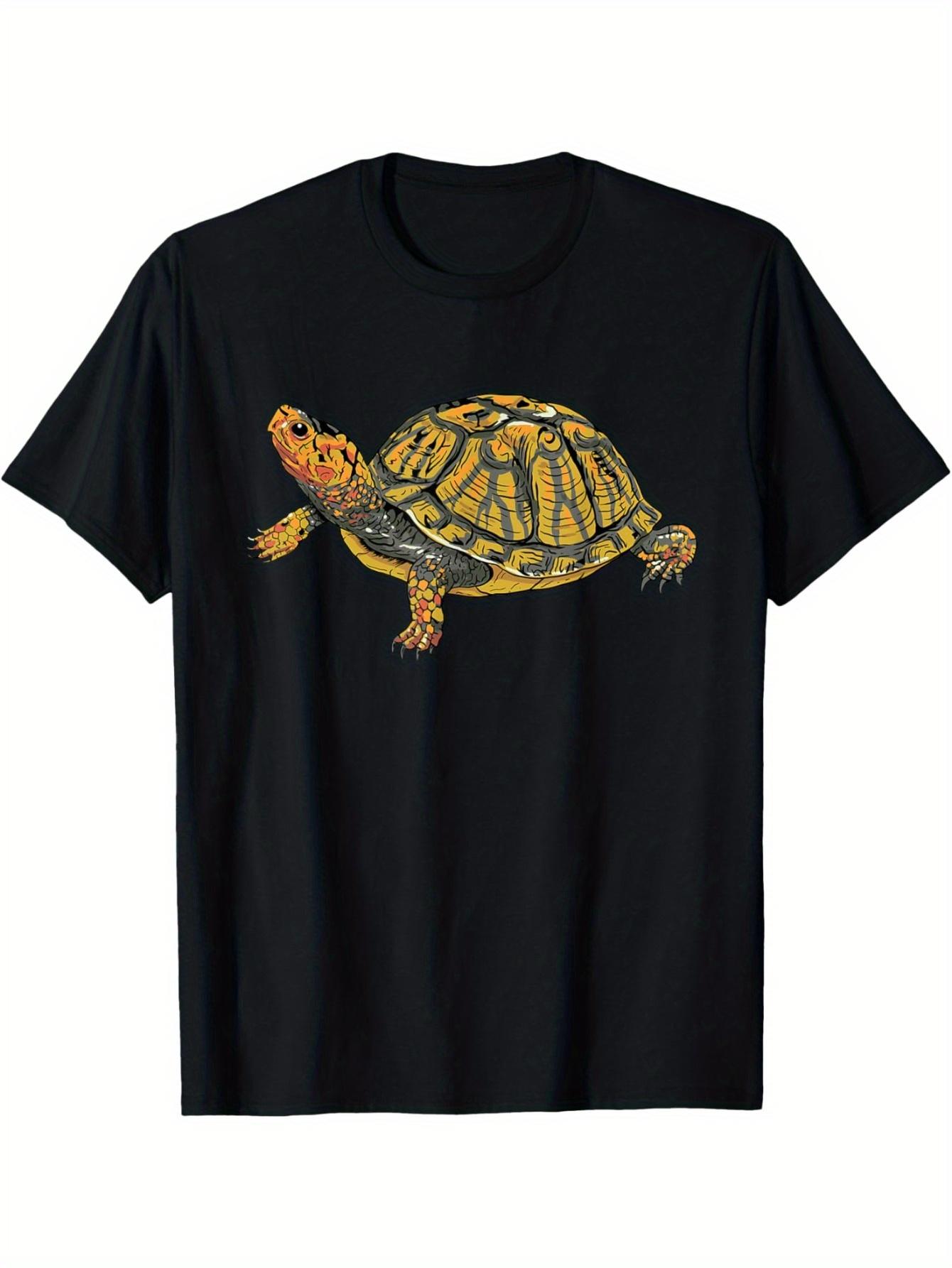 

Realistic Box Turtle Shell Print T-Shirt - Black Loose Fit Casual Summer Tee with Round Neck & Turtle Graphic S