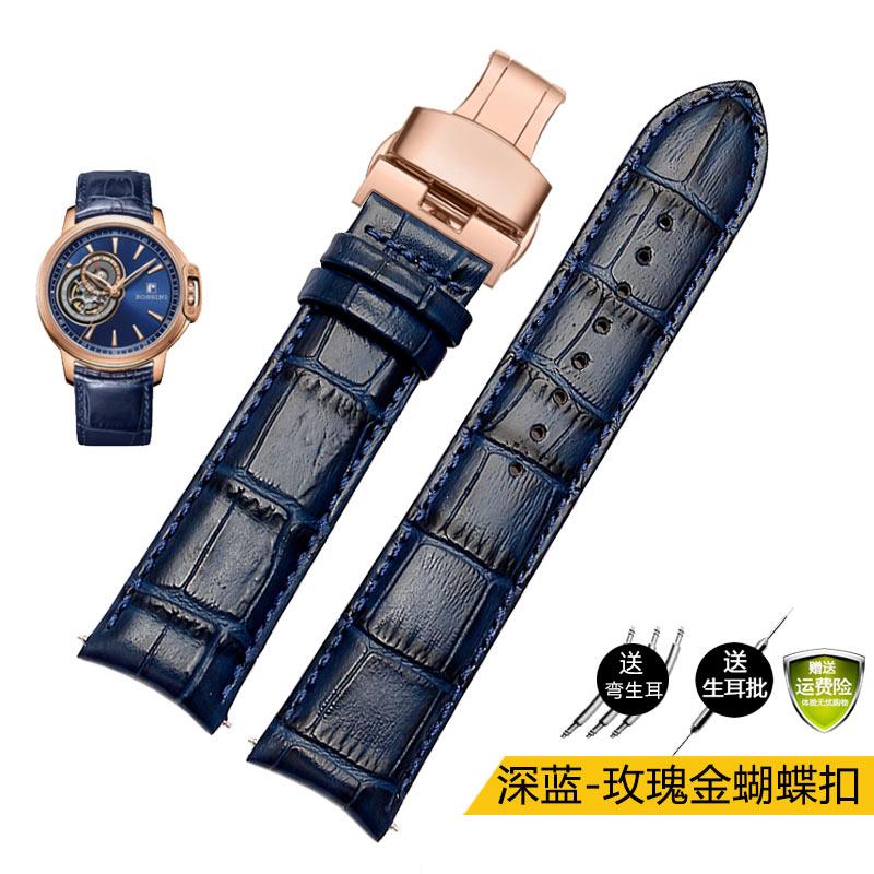 20mm 21mm 22mm Curved End Genuine Leather Watchband For Tissot Citizen Seiko Mido Arc Mouth Men Blue Watch Strap Universal Belt