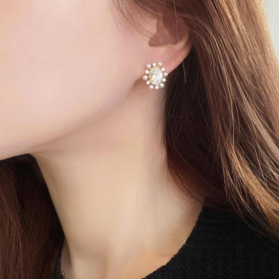 Zircon pearl oval stud earrings fashion exquisite earrings temperament earrings women's high sense
