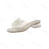 Fashion Elegant Women's Pearl Bowtie Sandals Summer 2025 Thick High Heels Jelly Slippers Woman Square Toe Lace Beaded Gladiator Shoes