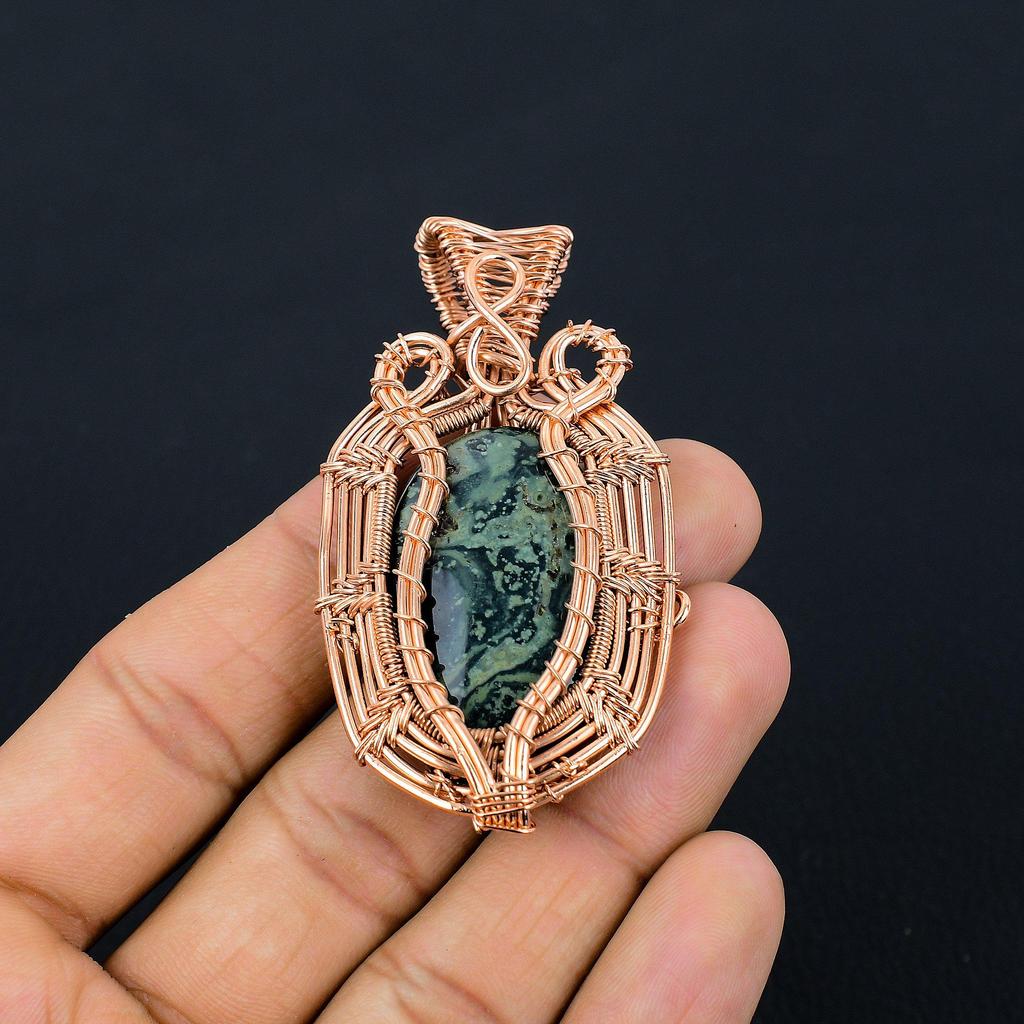 Kambaba Jasper Handmade Gemstone Pendant, 999 Copper Wire Wrapped Pendant Unique Design Jewelry, For Thanksgiving