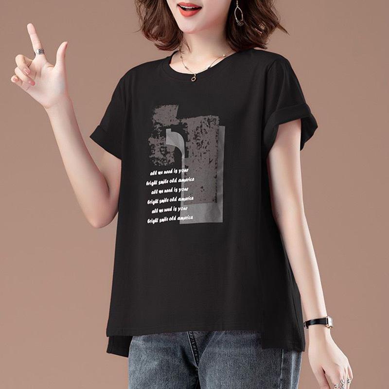 T-shirt damski letni duży rozmiar T-shirt miękki luźny z nadrukiem casualowy wygodny wkładany top