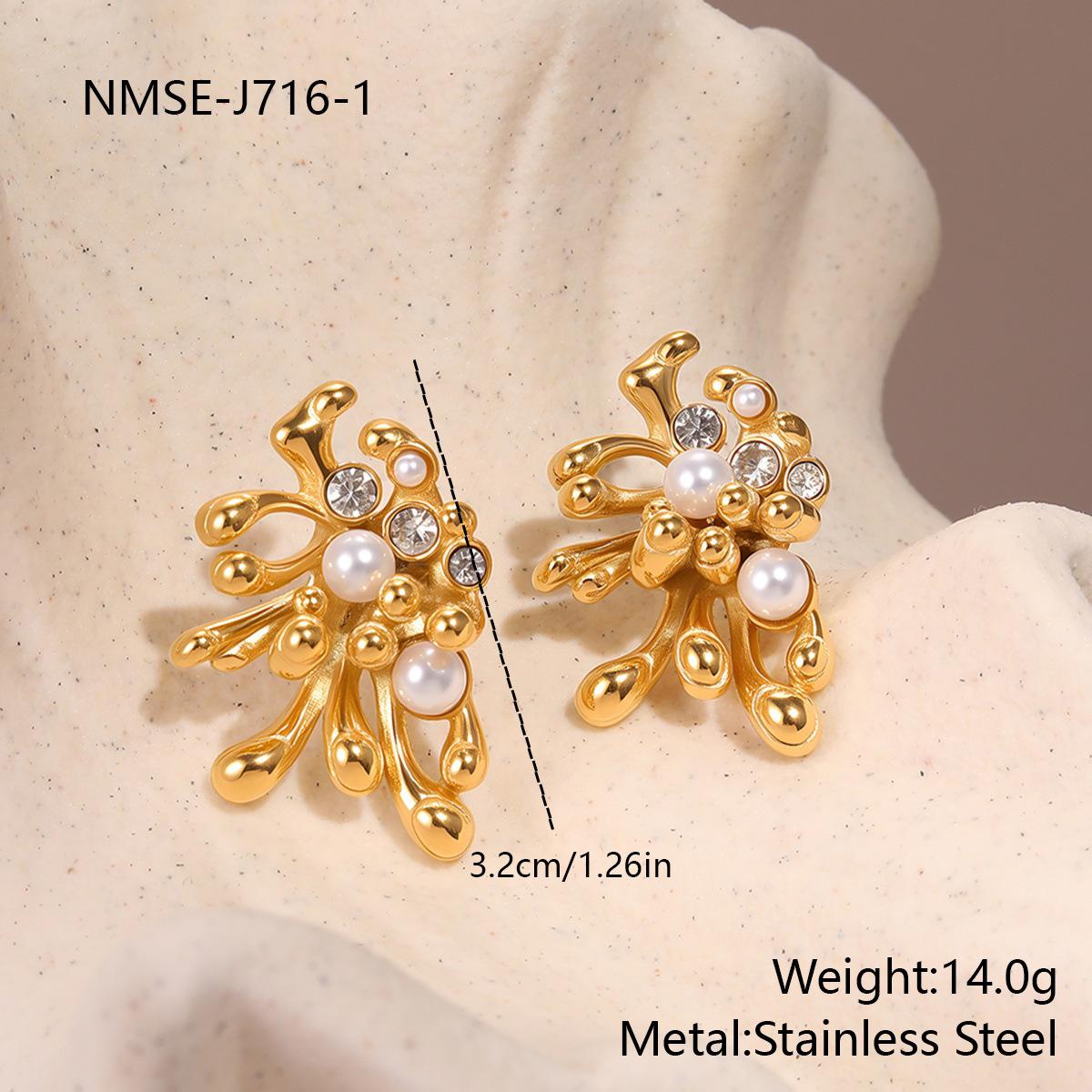 GEMCHIC Women s 18K Gold Plated Stainless Steel Pearl Earrings with Firework Design, Irregular Stud Earrings for Women