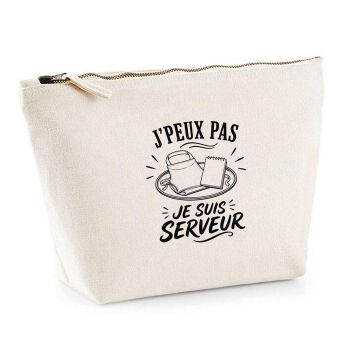 Trousse de toilette - PLANETEE - J’peux pas je suis Serveur - Beige - 100% coton - Impression DTG durable