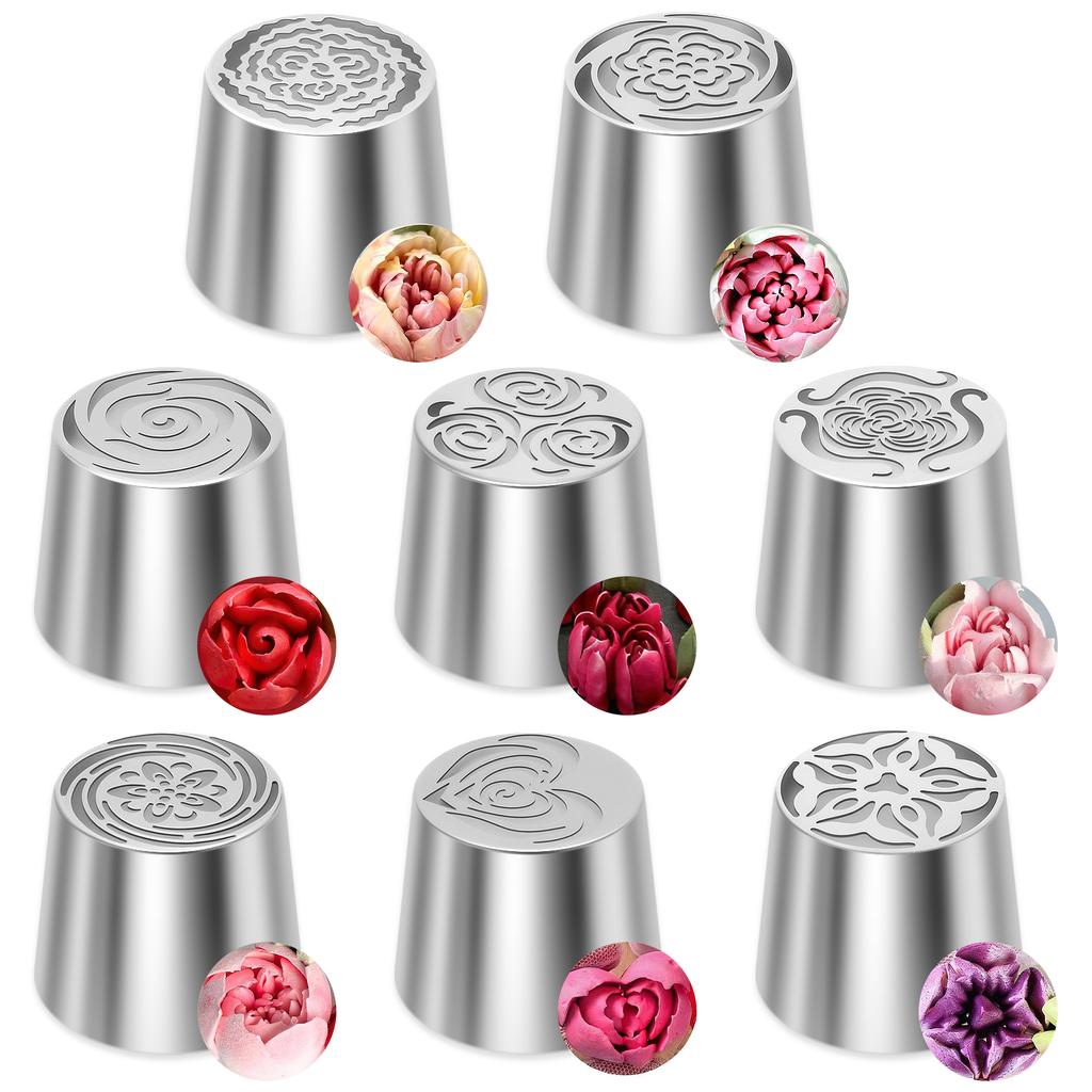 6/8 Pcs Russian Piping Tips Stainless Steel Cake Nozzles Set Layered Rose Icing Tip Flower Piping Tips Kit for Cake Decoration