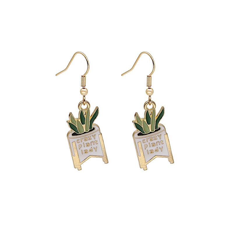 Fun Cartoon Asymmetrical Oil Drop Earrings, Guochao Panda Animal Fruit Earrings, Cute Mushroom Leaf Earrings