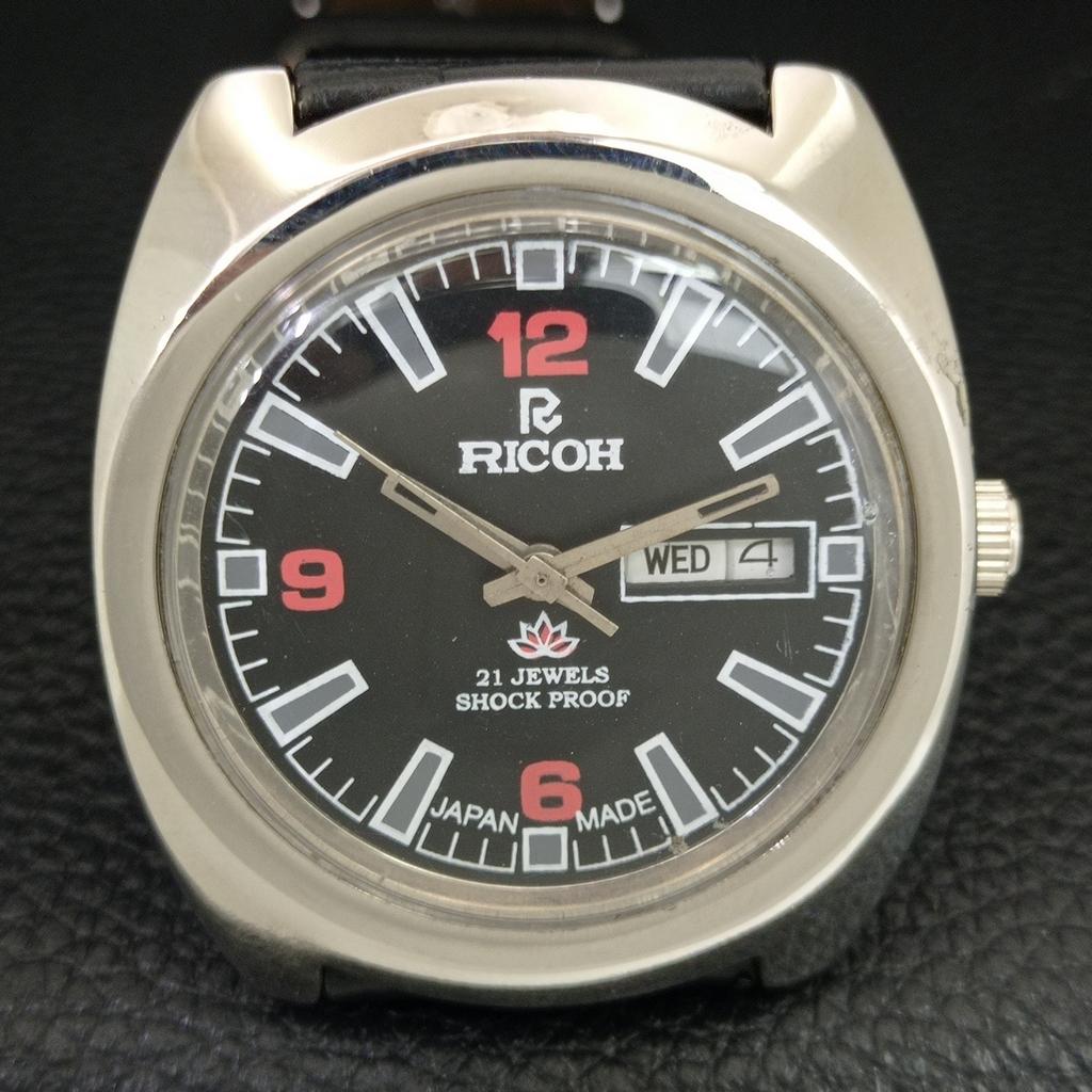 VINTAGE RICOH R31 AUTOMATIC JAPAN MENS BLACK COLOR DIAL WATCH a707963-1