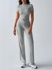 2025 European & American Women's Spring/Summer Solid Color Round Neck Set - Short Sleeve Top & Long Pants