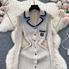 Autumn Winter Wear Embroidery Letter Knitted Sweater Dress Women Polo Single Breasted Designer Temperament Long Dresses