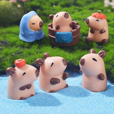 7Pcs/set Cartoon Mini Capybara Animal Miniatures Diy Resin Mini Figures Fairy Garden Decoration Moss Terrarium Micro Landscape