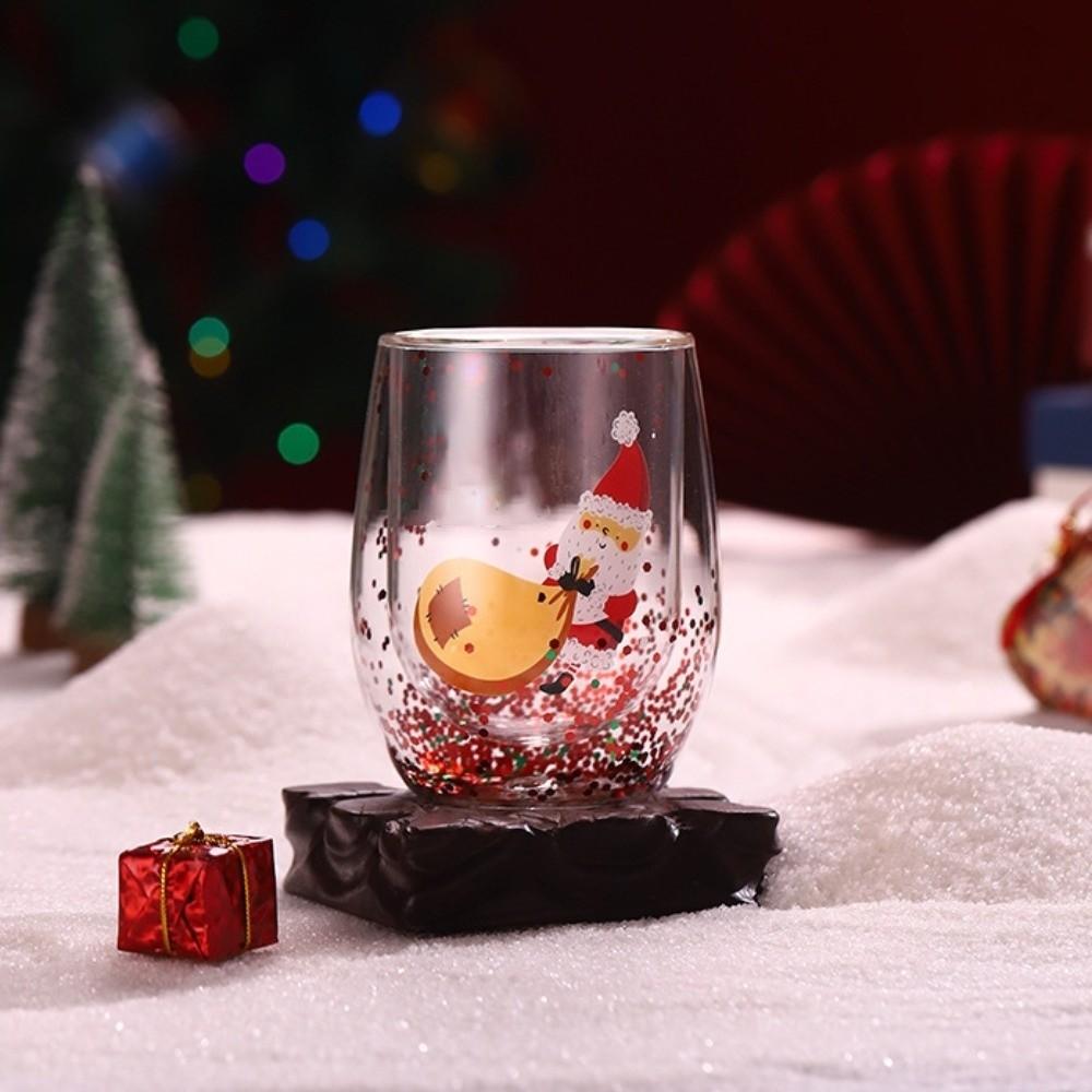 Hohes Borosilikatglas Doppelschicht Pailletten Weihnachtsglasbecher Weihnachtsgeschenk Festlicher Winter