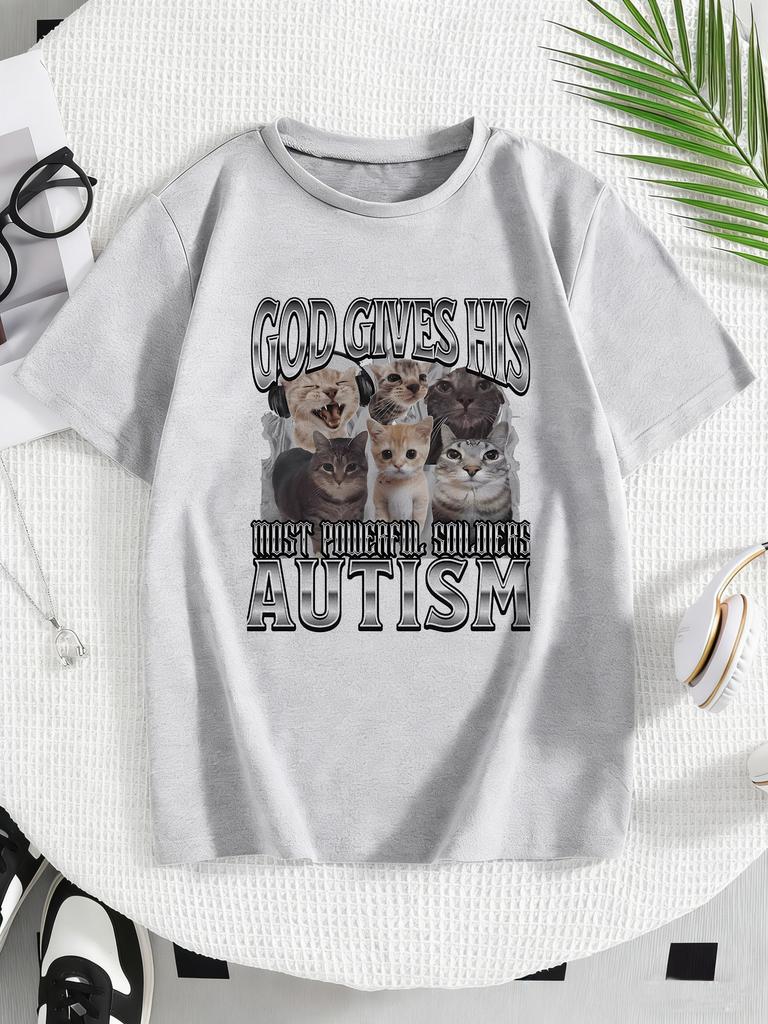 God Gives His Autism Cat Design T Shirts Kids Childrens Tshirt Boys Girls Summer Spring Casual Top Tee