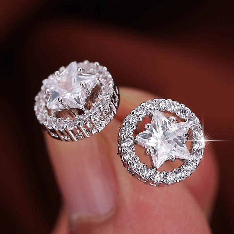 European Five-Pointed Star Metal Earrings: Fashionable Diamond-Studded Studs for Women's Stylish Temperament