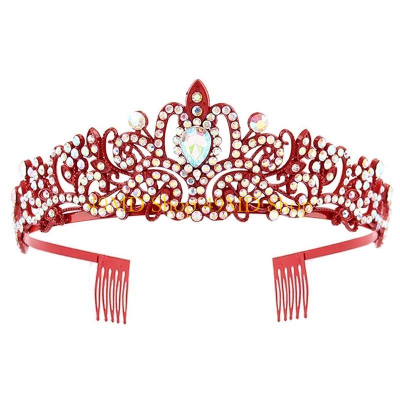 49MD 2pcs Birthday Party Crystal Tiaras and Sash Set for Women Fashion Hair Accessory