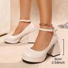 Fashion Women's High Heels Platform Pumps Patent Leather Chunky Heeled Lolita Shoes Woman Plus Size Fashion Ankle Strap Mary Jane Pumps