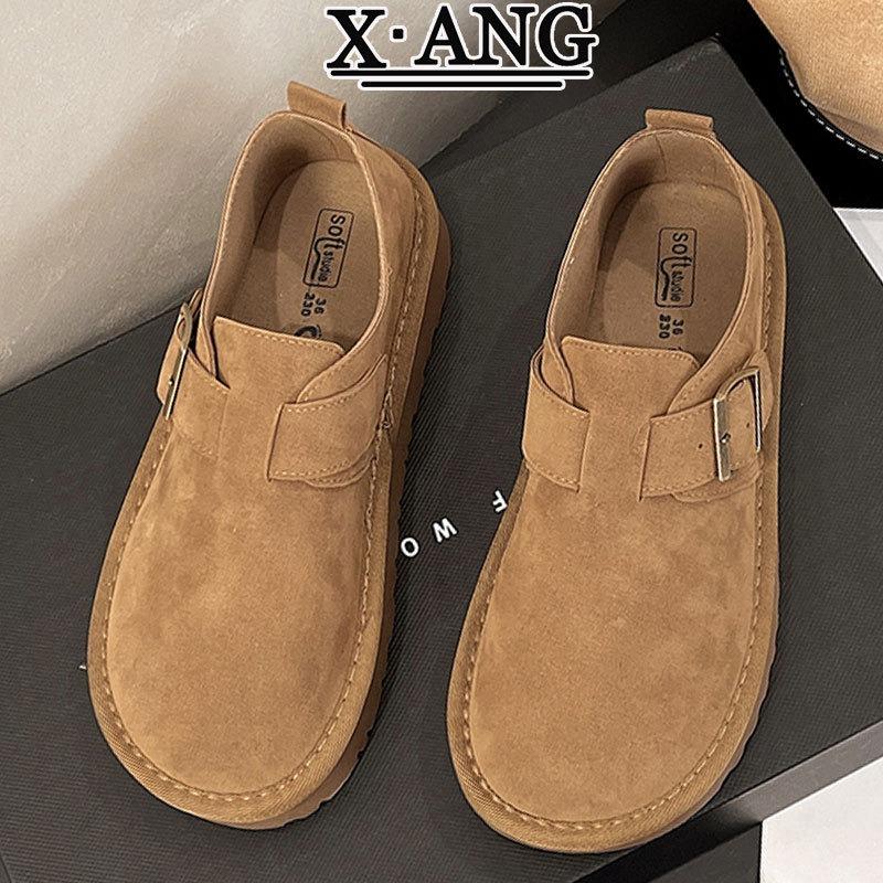 

Leather women s shoes spring new one-pedal soft-soled single shoes platform beanie shoes 40