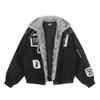 Giacca Imbottita Unisex Retro Punk in Cotone con Patch Frange in Pelle Scamosciata e Collo in Ecopelliccia Invernale Streetwear
