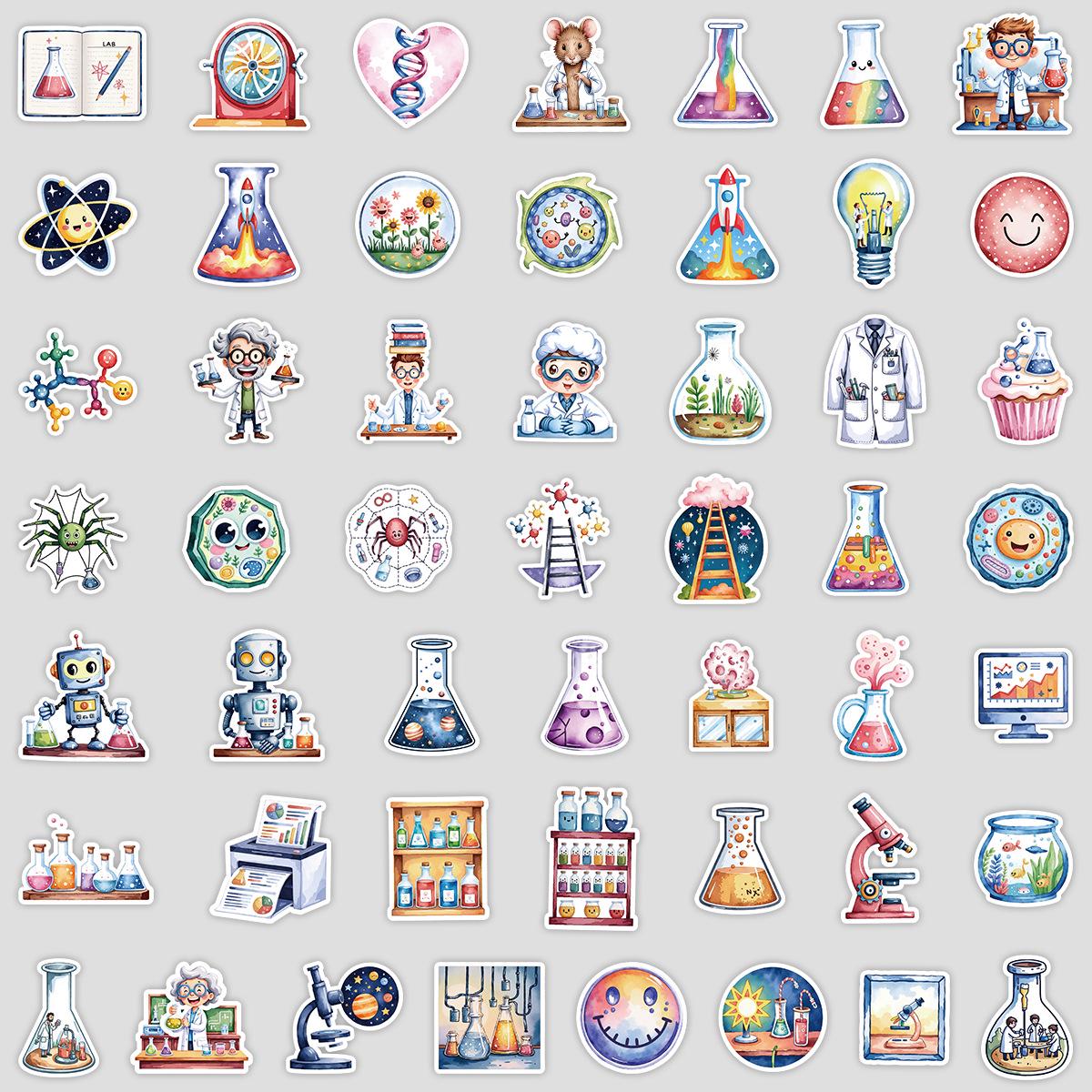 50 Science Lab Doodle Waterproof Stickers for Water Bottles, Phones, and Computers