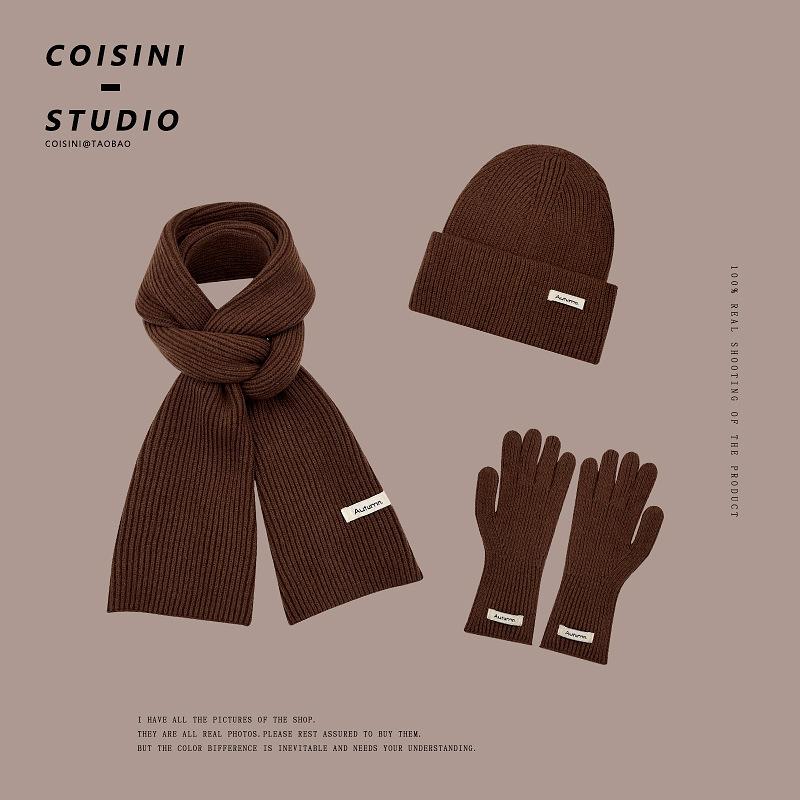 Season fashion new literary and retro knitted wool scarf three-piece set women's warm and cold neck scarf men