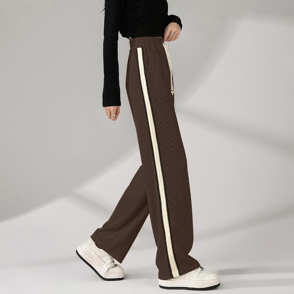 Spring and Autumn Fashion Straight Leg Casual Pants Drawstring Waist Pants High Waist Wide Leg Loose Pants