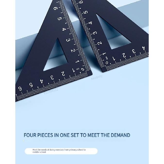 4 In 1 Aluminum Alloy Ruler Stationery Set Aluminum Alloy Multifunctional Combination Ruler Triangle Protractor for Drawing
