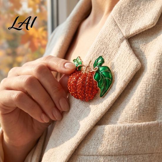 Halloween Costume Jewelry Rhinestone Pumpkin Brooch Thanksgiving Harvest for Lapel Pin Festival Party Festival Autumn