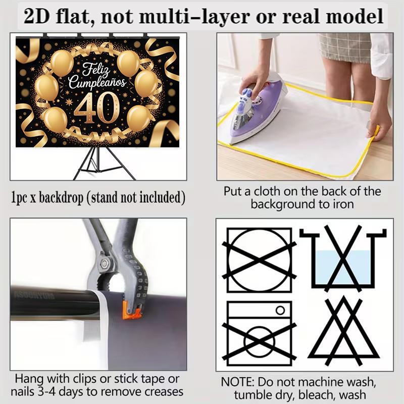Golden 40th Birthday Banner, Photo Background Wall Decor for Party