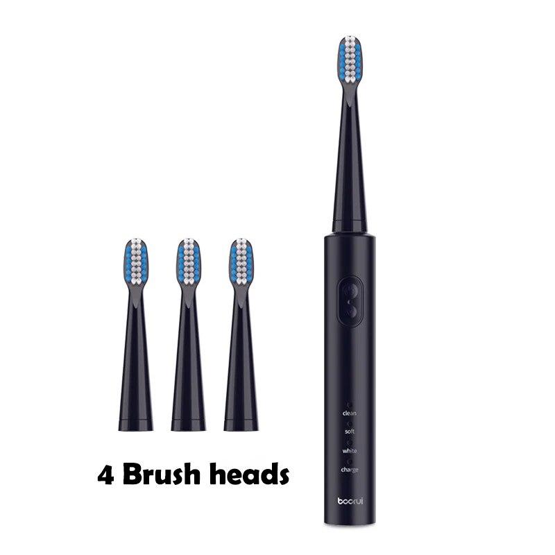 

Ультразвуковая электрическая зубная щетка для взрослых, USB-зарядное устройство, перезаряжаемая щетка с автоматическим таймером, набор из 4 насадок для зубных щеток Br-z1 чёрный