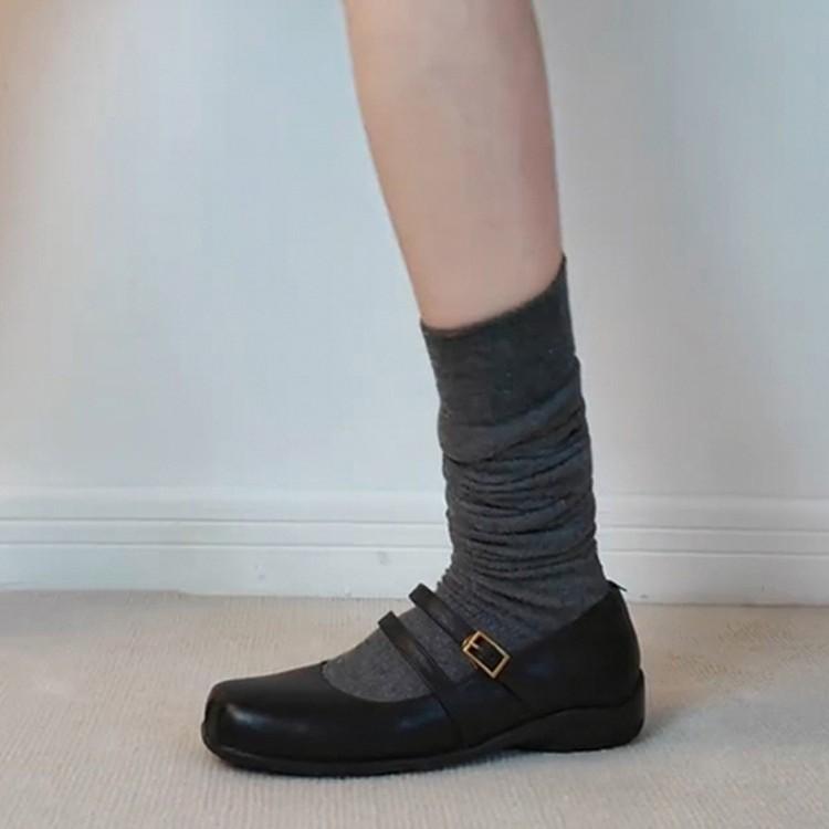 Sauskinnversjon~ Koreansk versjon av høst retro firkantet tå ballerinasko damesko fransk temperament grunn munn Mary Jane enkeltsko smal