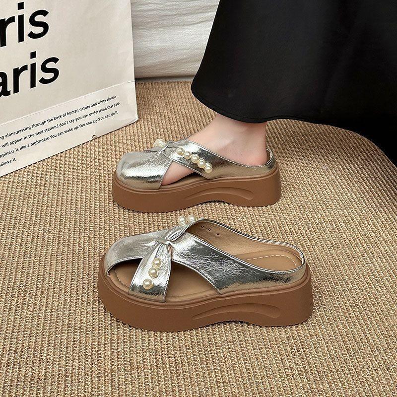 Versatile Pearl Hollow Girls Baotou Slippers Summer Fashion Temperament New Sandals Breathable Slippers