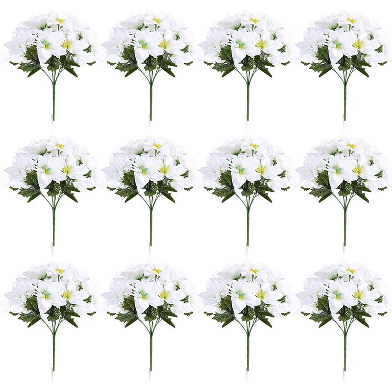 

32cm 7Forks Red Christmas Flowers Bridal Bouquet Wedding Christmas Decoration Home Party Vase Decortion Fake Flowers Bouquet белый