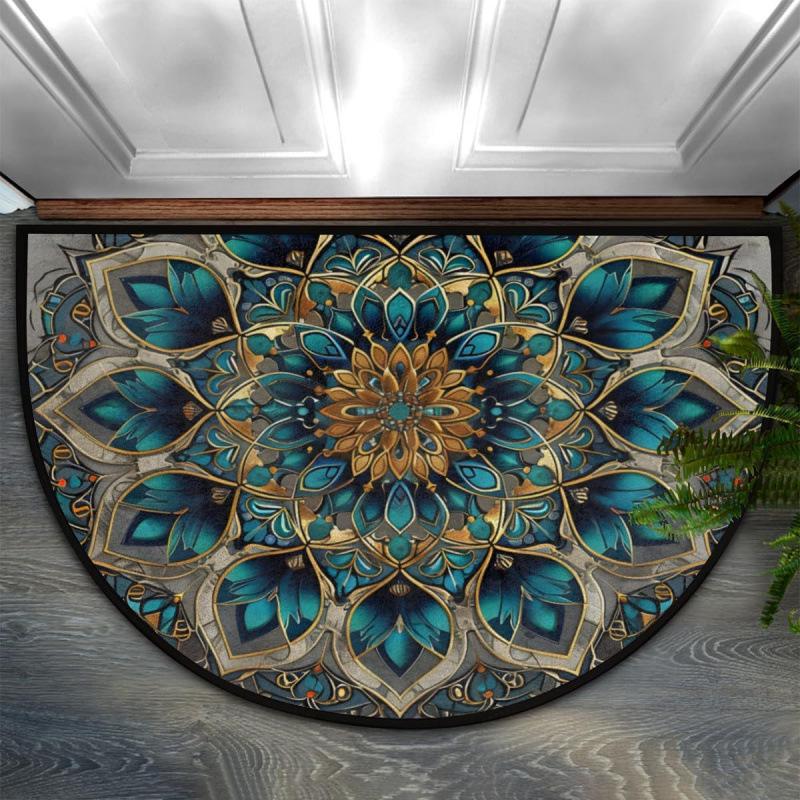 Bohemian Floral Retro Style Semi-Circular Entrance Mat