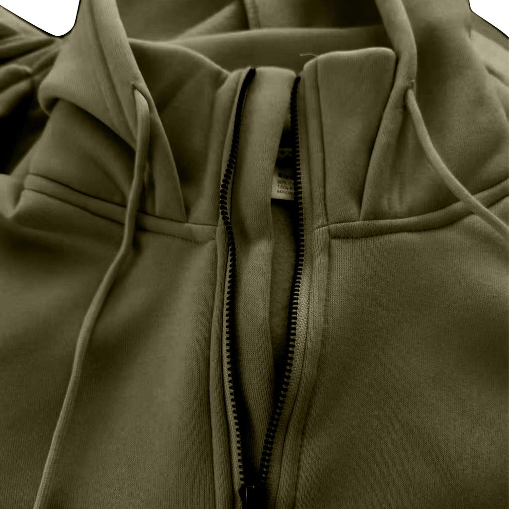 Men's Casual Loose Color Zippered Fleece Hooded Sweatshirt Sports Jacket