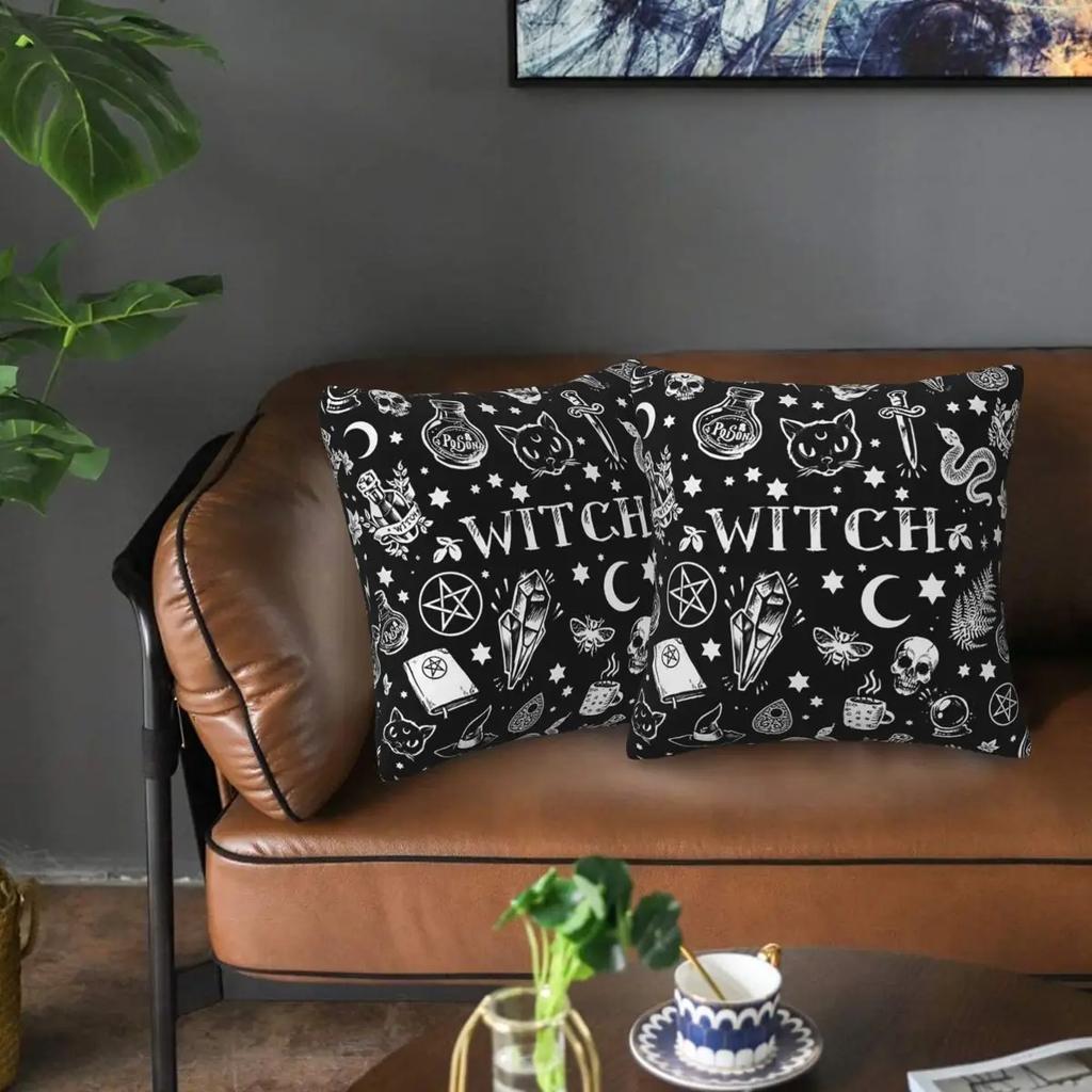 Skull Cat Moon Gothic Design 2 Pcs Square Pillowcase Pillow Cover Cushion Decor Comfort Throw Pillow For Home Sofa