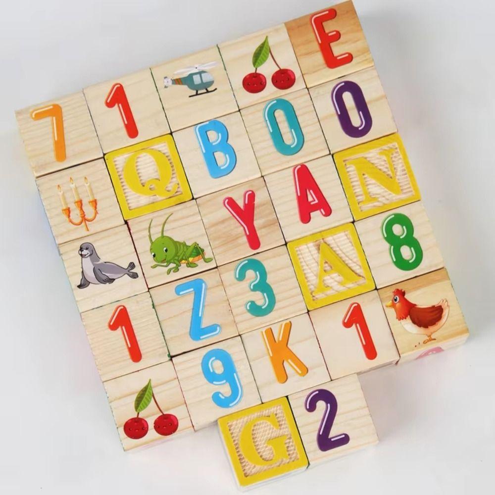 Alphabet & Number Wooden Building Blocks Early Education Number Stacking Blocks  Kids Toy