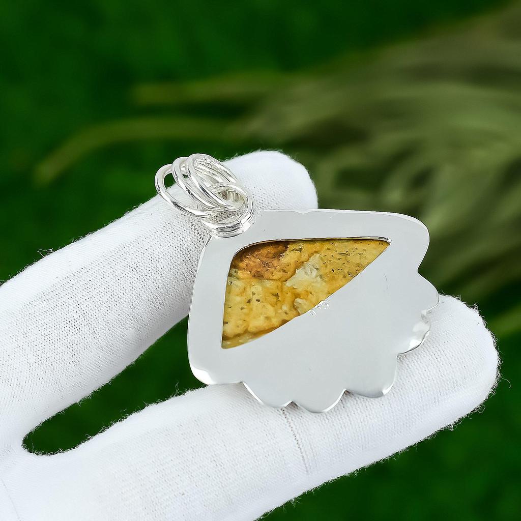 925 Silver Trillion Natural Picture Jasper Mother Bezel Engagement Boho Pendant