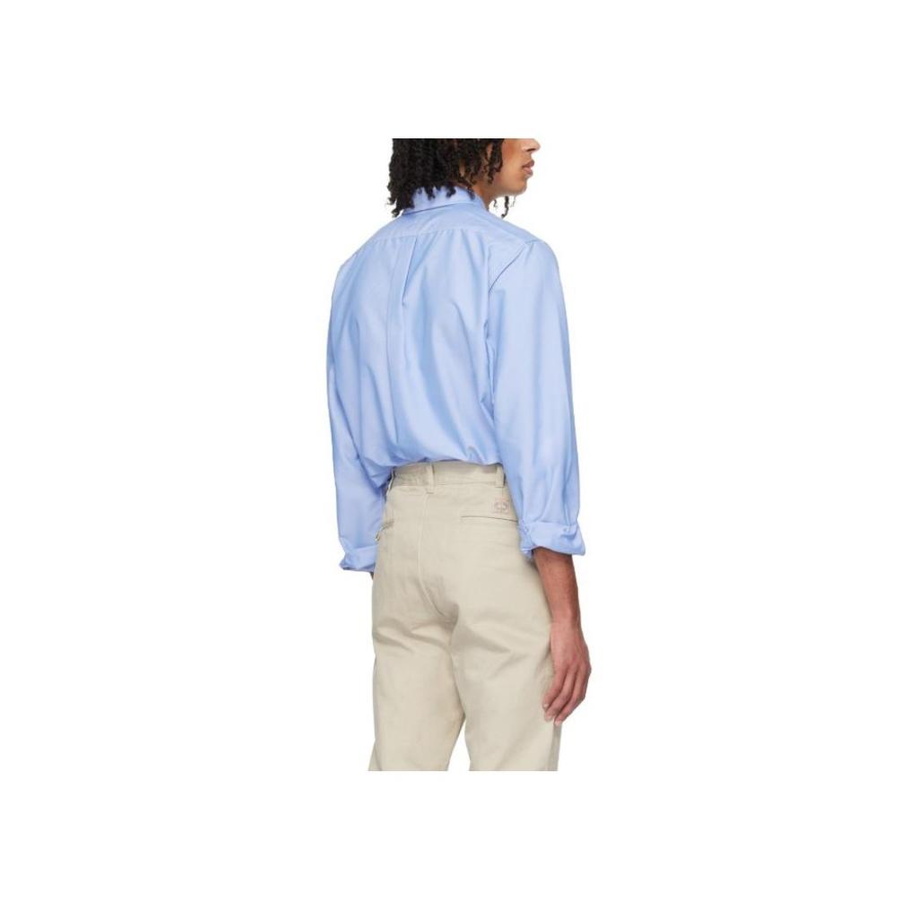 Polo Ralph Lauren Solid Color Polo Collar Logo Embroidered Single-Breasted Long Sleeve Shirt Men Shirts Blue 710900552-002