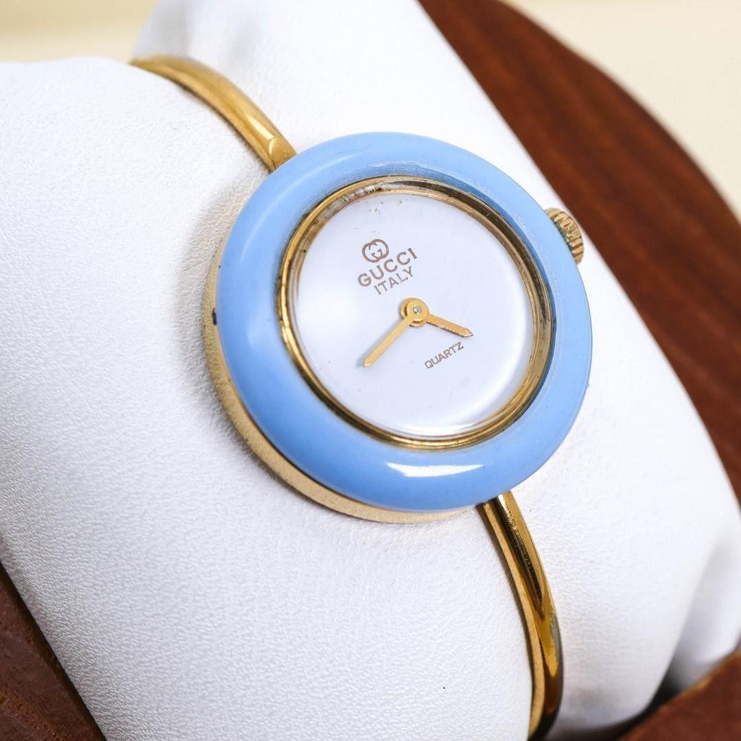 Used Operation GUCCI Watch Change Bezel Antique Light Blue Quartz 3218