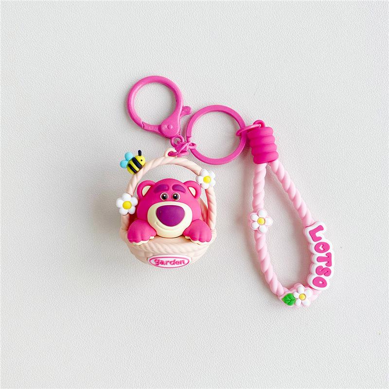 Genuine Keychain Beaded Strawberry Bear Keychain Three-eyed Boy Bag Pendant Small Gift Doll Doll Animation Peripherals
