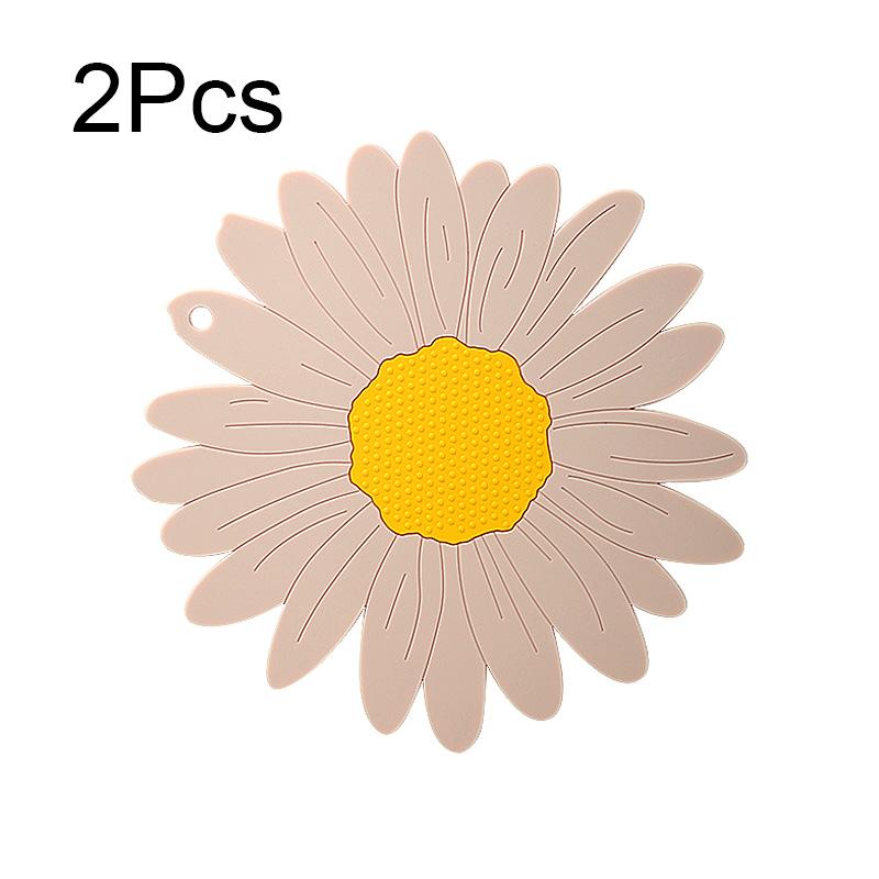 2Pcs Sunflower PVC Heat Insulation Pad Household Bowl Mat Kitchen Cartoon Special-shaped Soft Rubber Table Mat Anti-scald Coaste