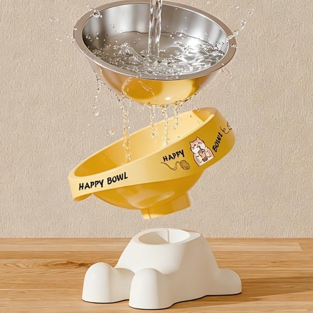 Detachable Stainless Steel Cat Bowl Non-Slip Base Chew-Proof Edge Cat Feeding Bowl Drop Resistant Anti-Tip Cat Food Water Bowl