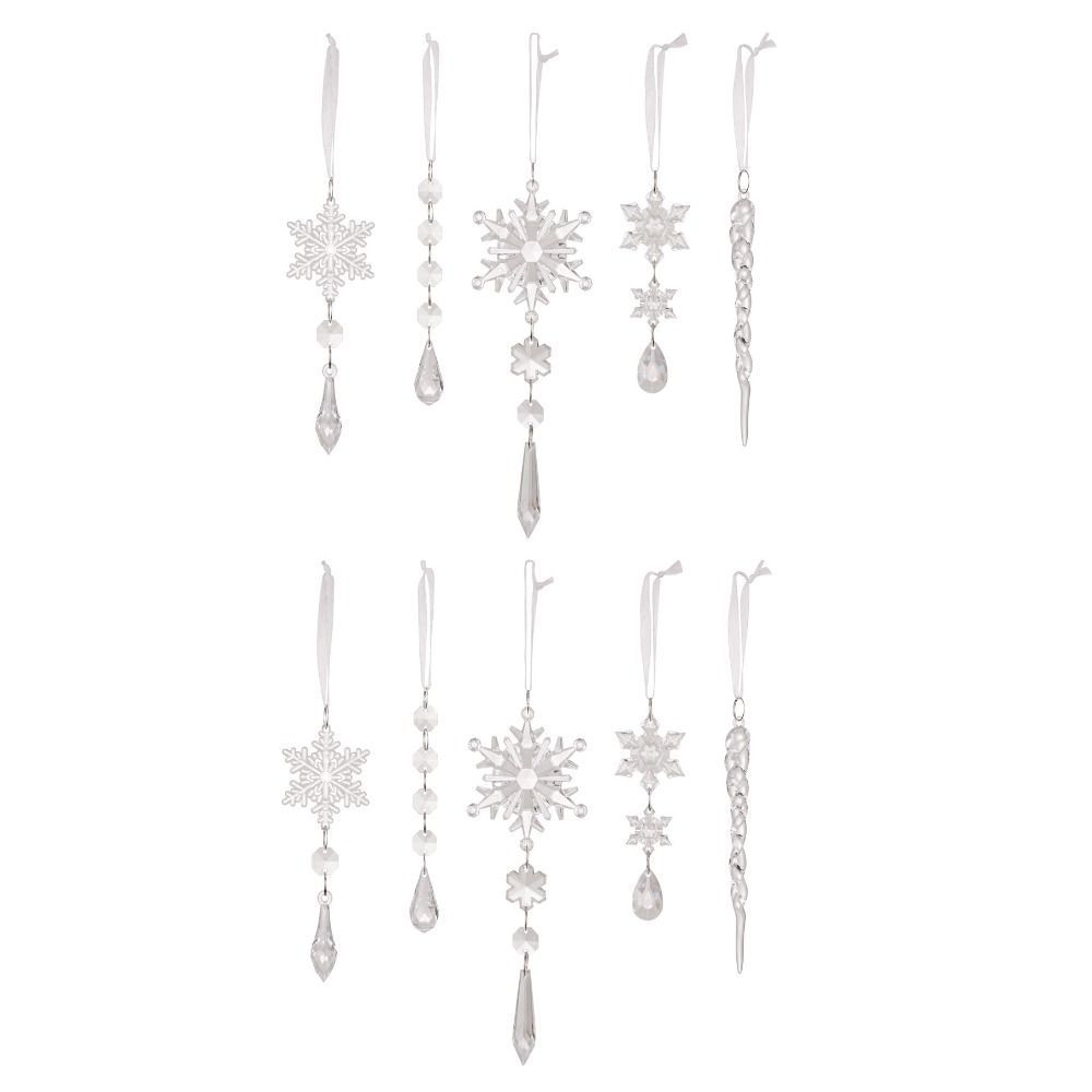 

10pcs/set Transparent Snowflake Icicle Ornaments Crystal Christmas Tree Ornaments For Xmas Tree 10pcs/set