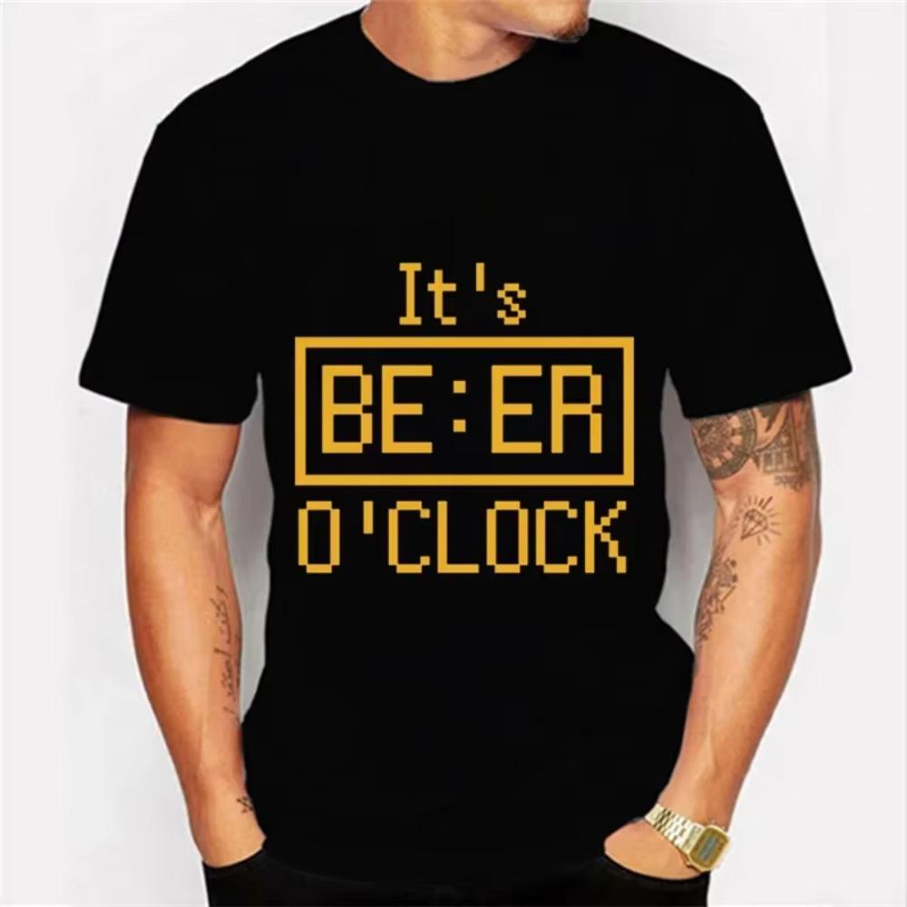 Trendy Streetwear T Shirts Men Summer Short Sleeve Basic Tees Harajuku Vintage T Shirt Its Beer Clock Graphic Tops Men Clothing