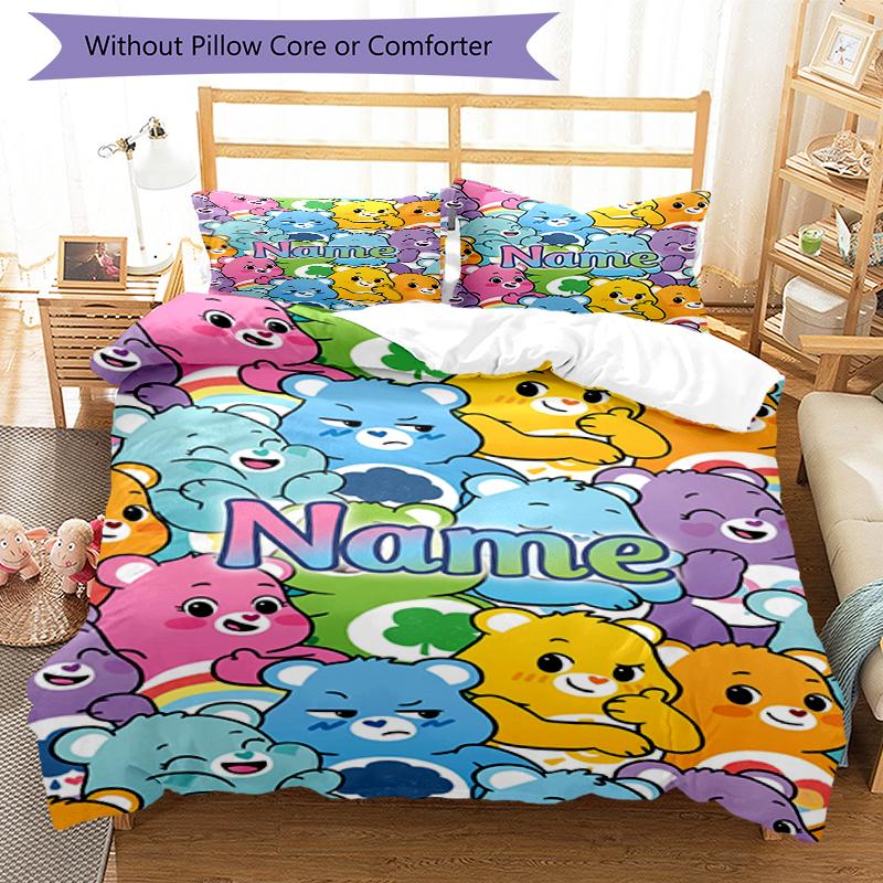3Pcs Custom Name Bear Bedding Set Duvet Cover Closure Includes 1Duvet Cover 2Pillowcases Soft And Comfortable For All Seasons