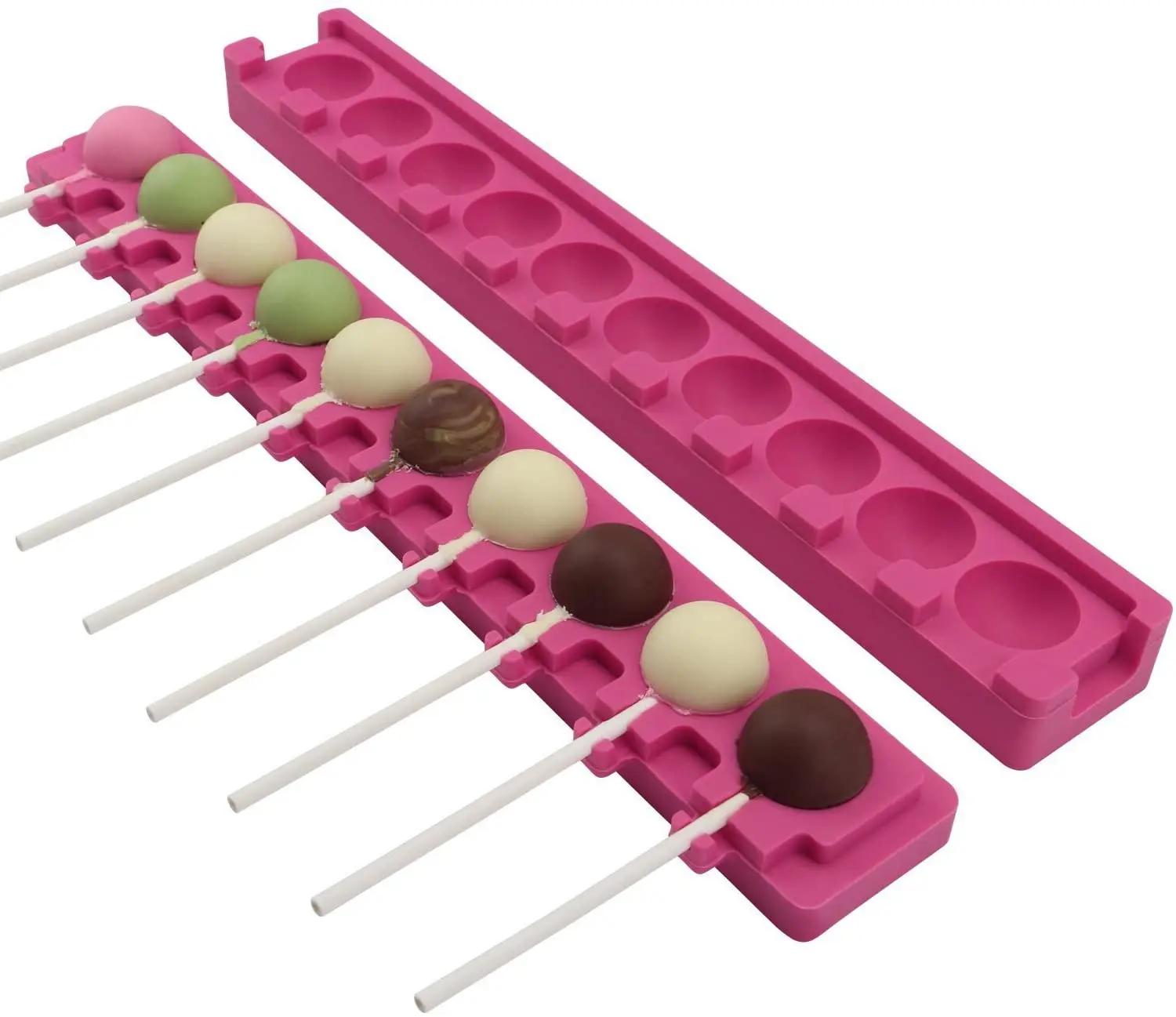 

10 Holes Large Round Lollipop Silicone Molds Chocolate Candy Sugar Craft Gummy Moulds Cake Decorating Tools Decorative Mould рожевий