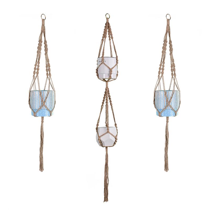 Hand-woven Bohemian Hemp Rope Hanging Basket Pendant
