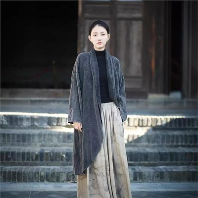 Manteau d'automne rétro vintage pour femme, style chinois, manches longues, couleur unie, décontracté