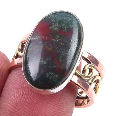 Natural Bloodstone Gemstone Handmade 925 Sterling Silver Two Tone Ring S.9 L1j89
